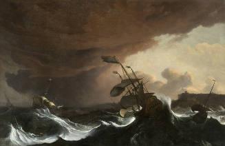 Ships in a Stormy Sea off a Coast