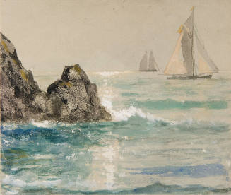 Untitled (coastal rocks with sailboats)