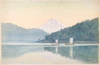 Untitled (sailboats on a lake with Mt. Fuji in distance)