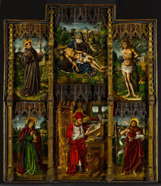 Portable double-sided altarpiece: (front) Saint Jerome and the Pietà Flanked by Four Saints; (back) The Visitation Flanked by Saints Ambrose and Augustine