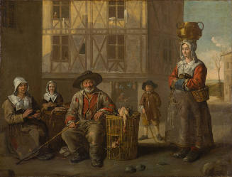 A Poultry Merchant and an Old Woman Warming Her Hands