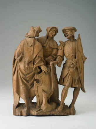 Fragment of a Crucifixion scene from a carved retable of the Passion of Christ: A Roman Soldier and Other Antagonists
