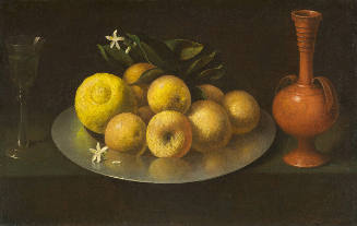 Still Life with Lemons and Apples on a Pewter Plate with a Glass of Wine and Búcaro de Indias