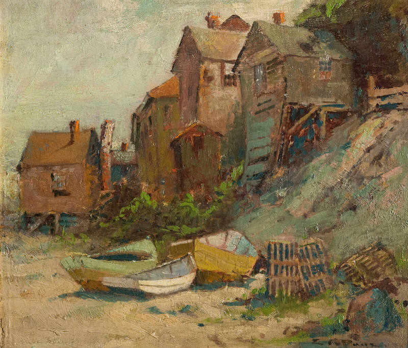 Sketch of Boats and Cottages