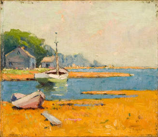Sketch of Sailboat with Cottages in Background