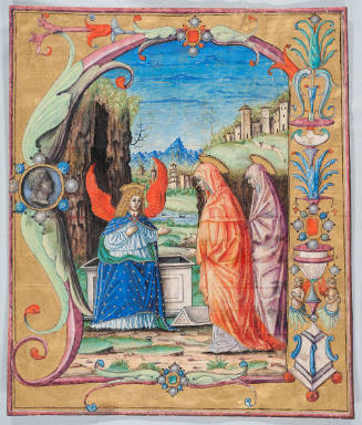 Manuscript Illumination with the Two Marys at the Tomb in an Initial A from an Antiphonal