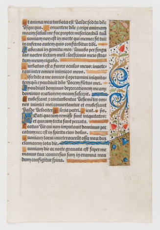 Leaf from a book of hours for Roman use: from the Seven Penitential Psalms (Ps. 6, Ps. 31)
Imprint: Printed in Paris by Thielman Kerver for Guillaume Eustace on March 15, 1500