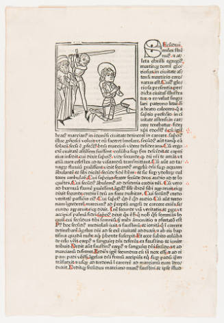 Leaf from the Legenda Aurea (The Golden Legend) by Jacobus de Voragine (ca. 1230-1298): From the legend of Saint Secundus (Ch. CVIII)

Printed in Augsburg by Günther Zainer before 1475