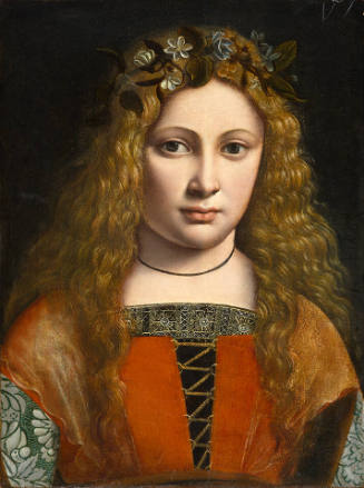Portrait of a Milanese Woman Wearing a Floral Garland