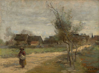 Rural Woman on a Path with a View of a Village