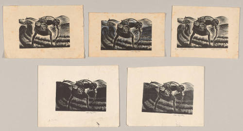 Five stages in the development of the print "Planting Tobacco"